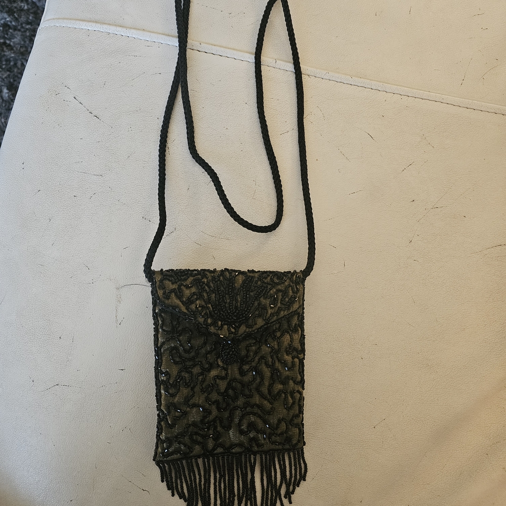 Elegant Black Beaded Fringe Bag